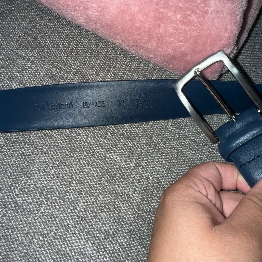KM Legend Classic Navy Blue Leather Belt Sz 38